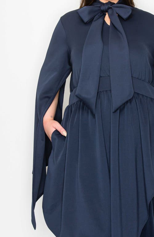 Shop L I V D Tina Cape Sleeve Tulip Hem Midi Dress In Navy