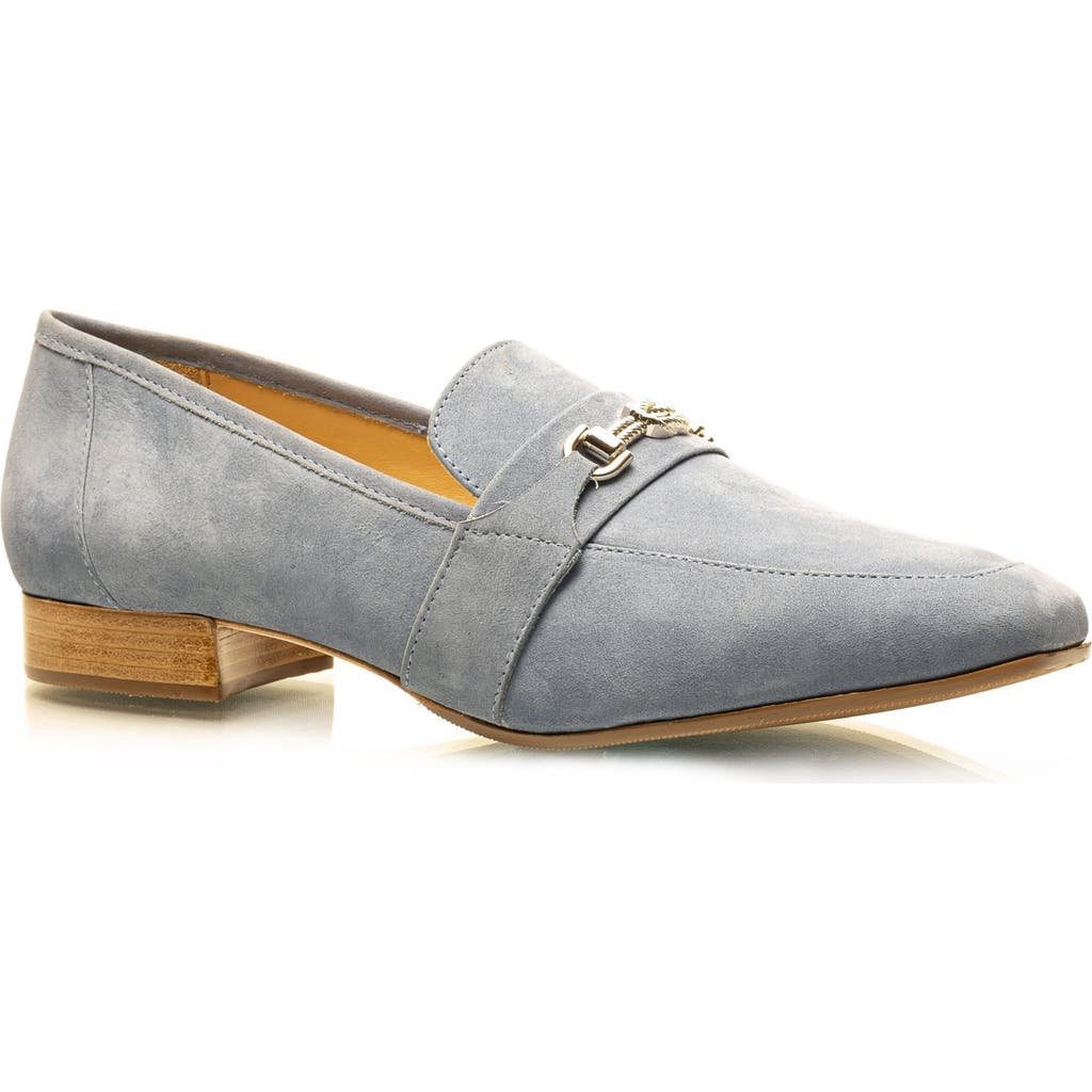 Joan Oloff Adonis Rope Bit Heeled Loafer In Blue Nubuck
