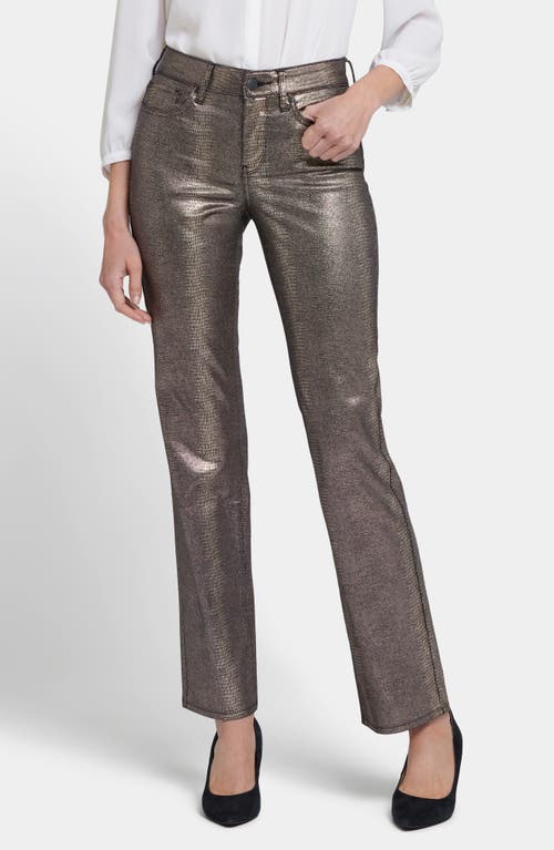 Nydj Marilyn Coated Straight Leg Jeans In Copper Coated Snake
