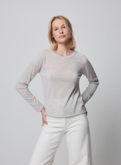 Shop Majestic Filatures 100% Machine Washable Cashmere Long Sleeve Crewneck T-shirt In Brume Chine