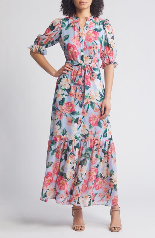 Eliza J Floral Belted Maxi Shirtdress Light Blue at Nordstrom,