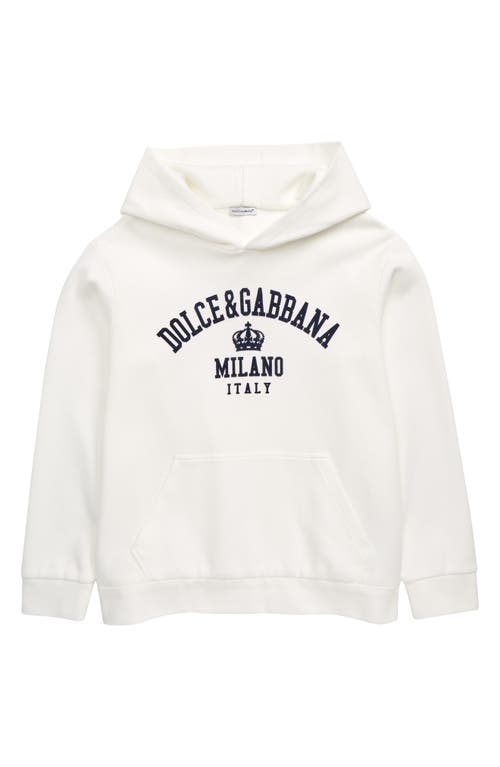 Dolce & Gabbana Kids' Logo Stretch Cotton Hoodie in White Prnt at Nordstrom, Size 10