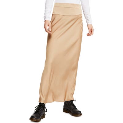 Free People Normani Bias Cut Satin Skirt, Yellow