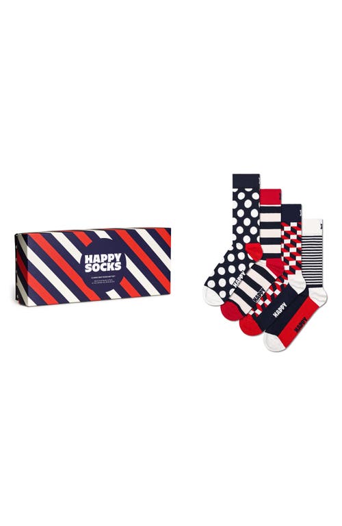 Classic Dot & Stripe 4-Pack Cotton Blend Crew Socks Gift Set in Navy