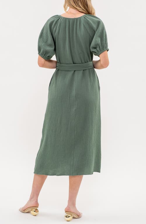 August Sky Puff Sleeve Midi Shirtdress In Hunter Green