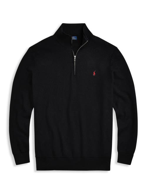 Polo Ralph Lauren Mesh-knit Cotton Quarter-zip Sweater Man Turtleneck Black Size Xxl Cotton In Polo Black