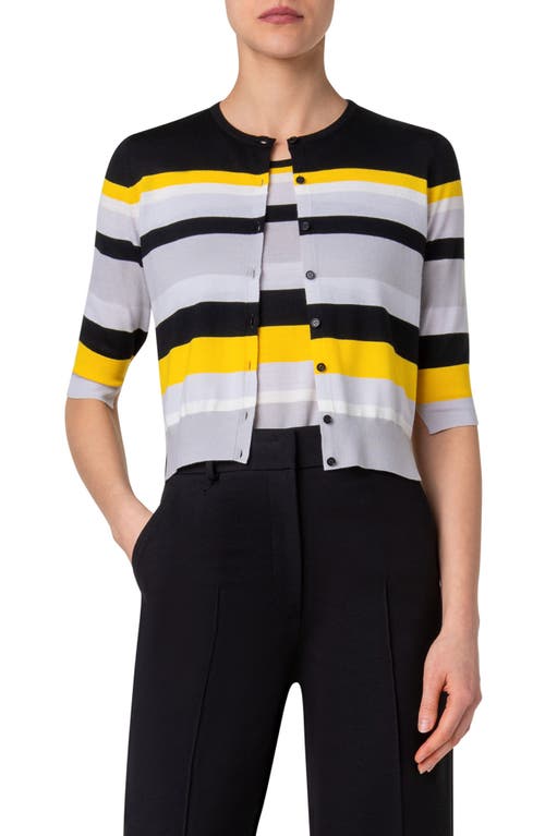 Akris Punto Multicolor Stripe Merino Wool Cardigan In Black-yellow-tin