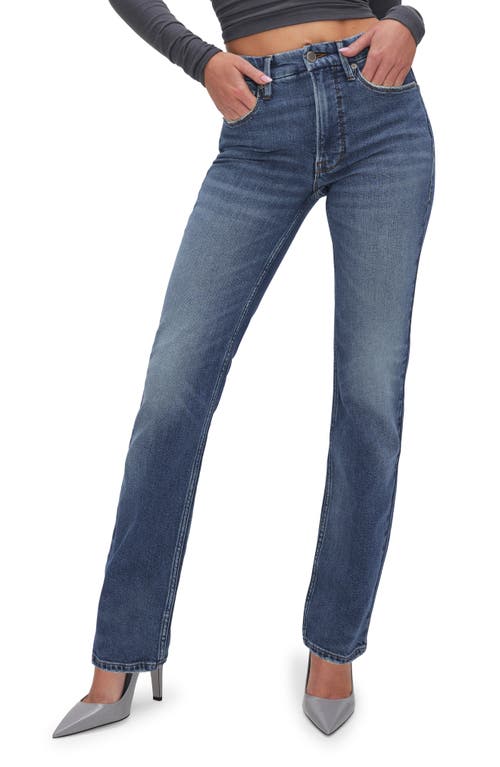 Good American Icon High Waist Straight Leg Jeans Indigo605 at