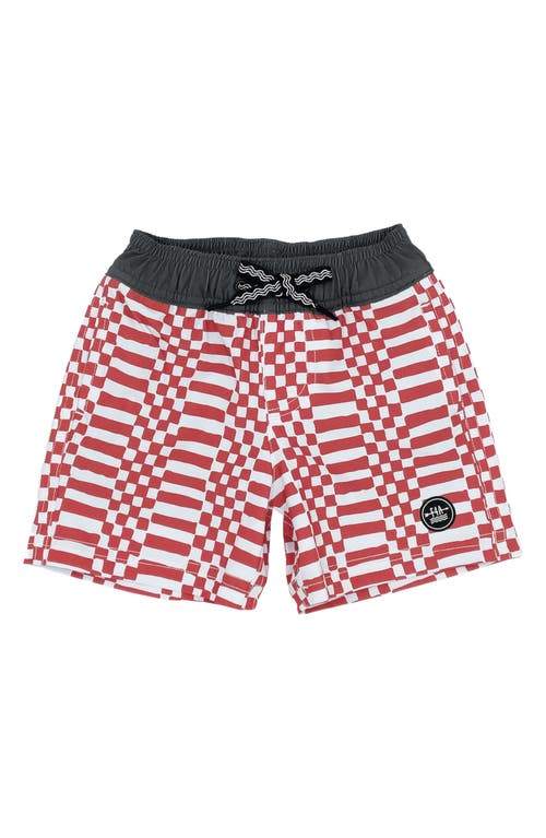 Feather 4 Arrow Kids' Double Check Volley Swim Trunks Chili Pepper at Nordstrom,