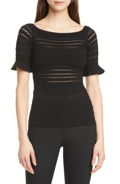 Emporio Armani Pointelle Knit Top In Black