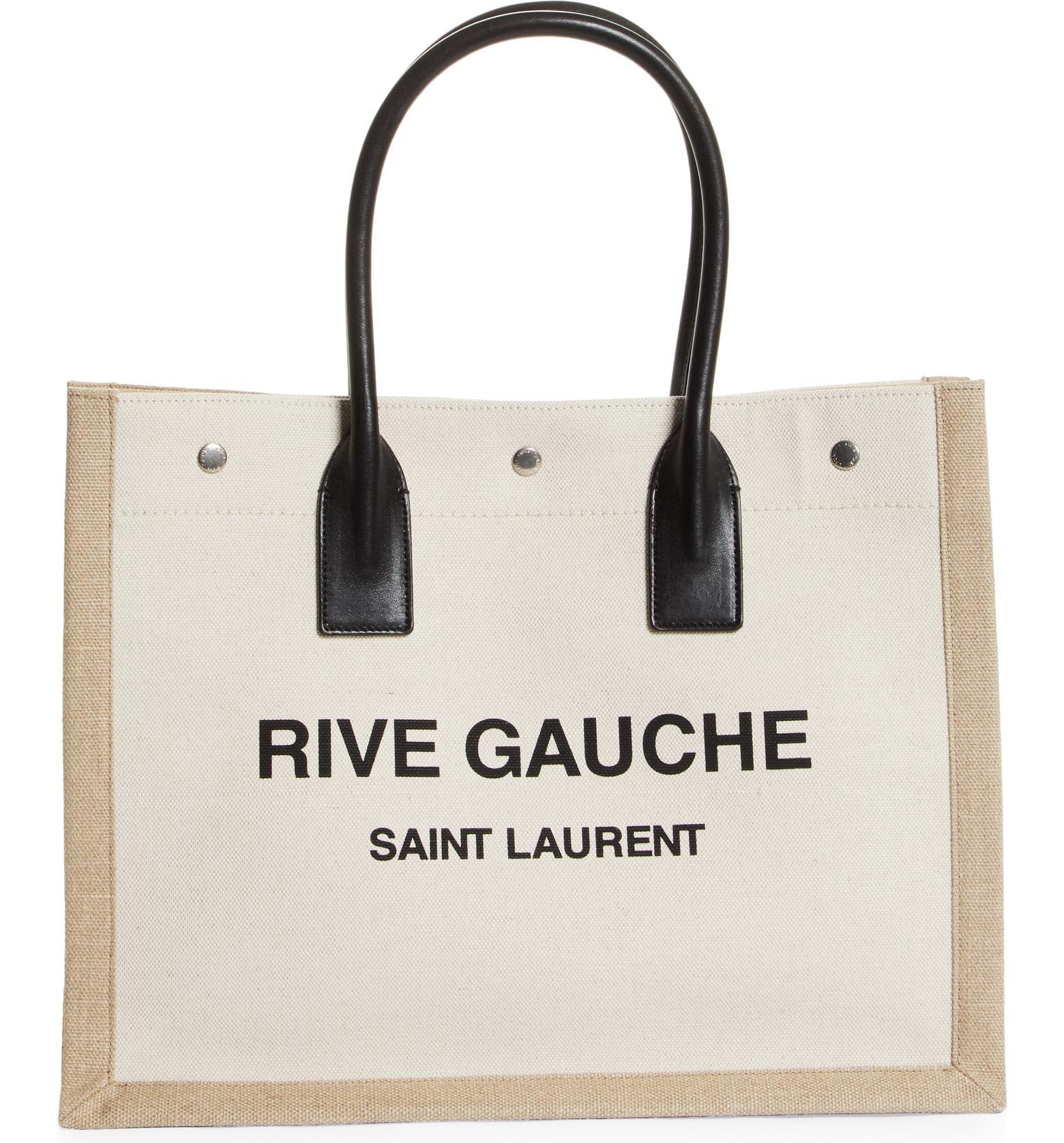 Cream Saint Laurent Rive Gauche Small Canvas Tote Bag 