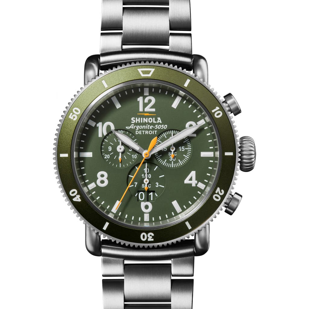 Shinola Runwell Sport Chrono 48mm In Silver/dark Olive