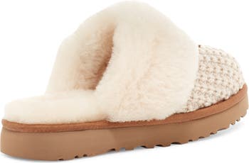 UGG COZY KNIT CREAM BEIGE SHEARLING CUFF LINED SLIP ON SLIPPERS SIZE 11  WOMEN 