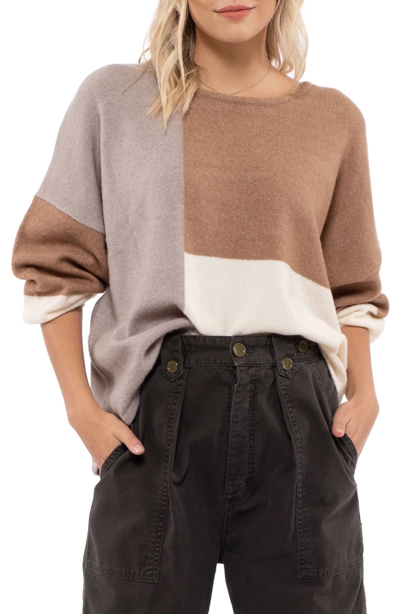 Blu Pepper Colorblock Tie Back Sweater 