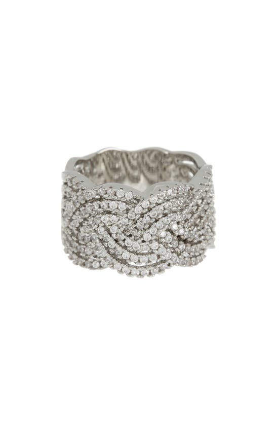 Shop Covet Cz Pavé Rope Band Ring In Rhodium