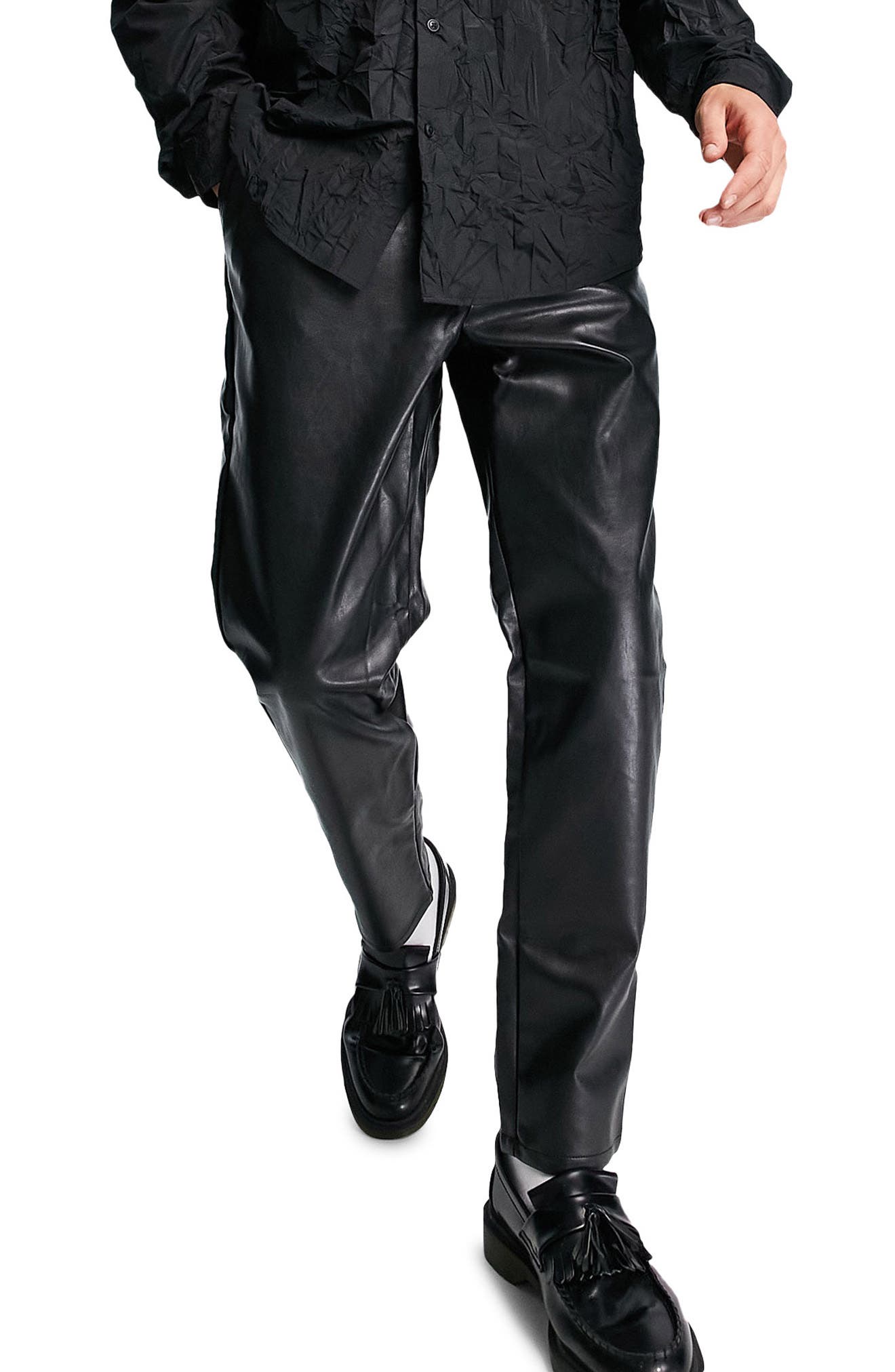 mens faux leather trousers