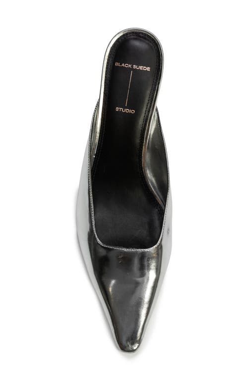 Black Suede Studio Logan Leather Kitten Mule Pumps In Silver