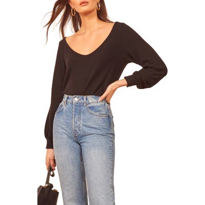 Reformation Maria Relaxed Scoop Neck Top, Black