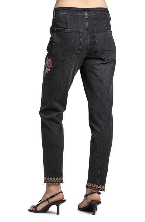 Shop Apny Floral Embroidered Mid Rise Slouchy Jeans In Black