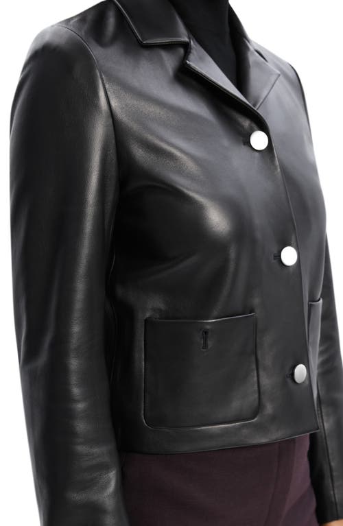 Shop Theory Boxy Crop Leather Jacket In Black