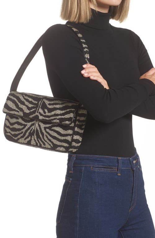 Shop Staud Tommy Beaded Shoulder Bag In Black/white Zebra