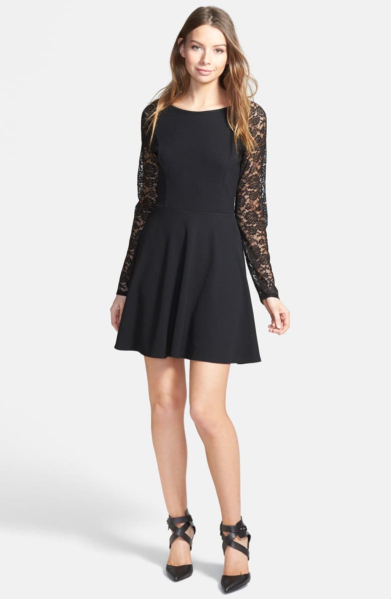 One Clothing Lace Sleeve Skater Dress (Juniors) | Nordstrom