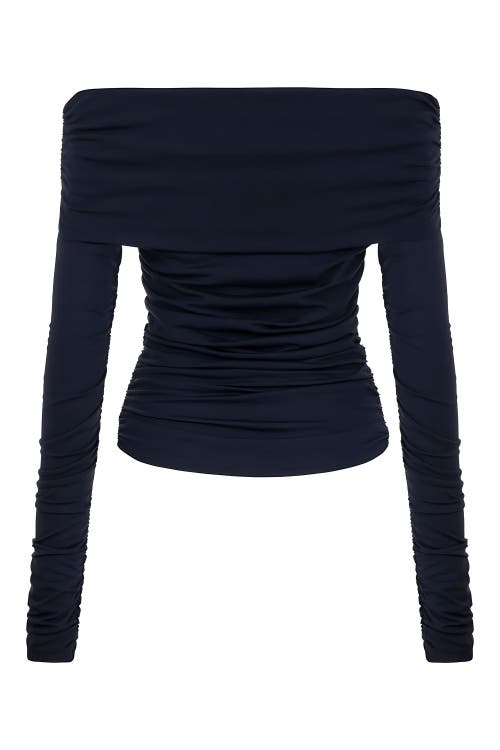 Shop Nocturne Off Shoulder Blouse With Ruffle Detail In Navy