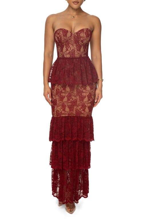 Shop Jluxlabel Fairytale Ending Ruffle Lace Gown In Red