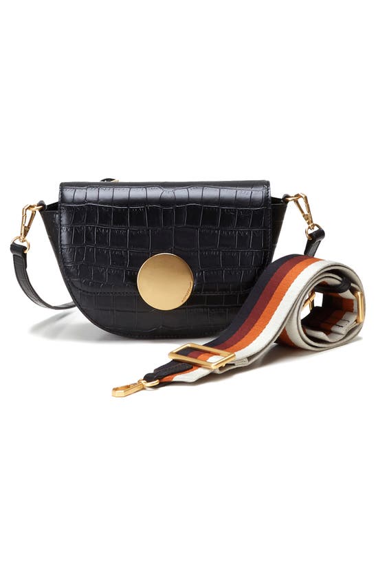 Oryany Lottie Saddle Moc-croc Crossbody Bag In Black
