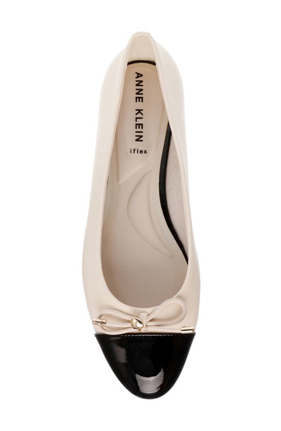 Anne Klein Luci Cap Toe Ballet Flat In Off White Black Smooth