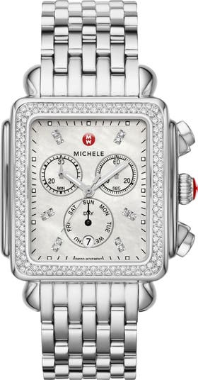 MICHELE Deco XL Chronograph Diamond Bracelet Watch 36mm x 37.5mm