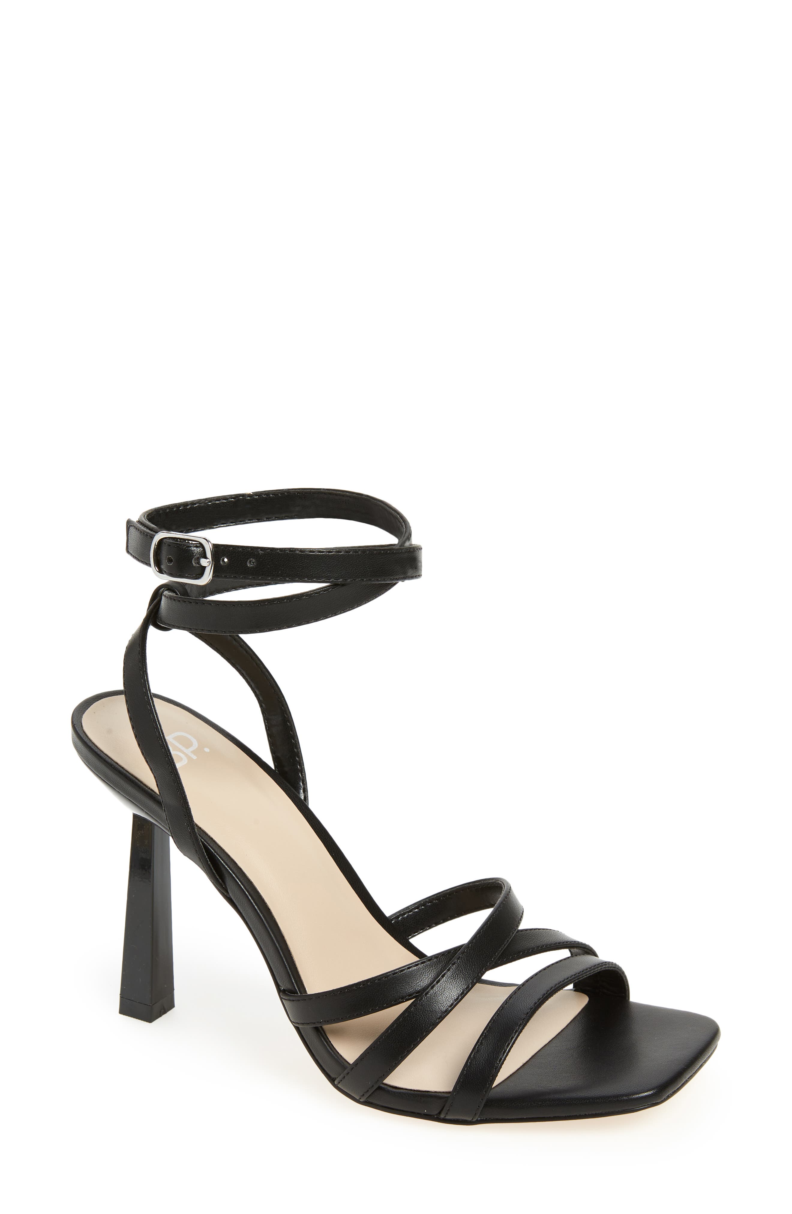 womens black strappy heels