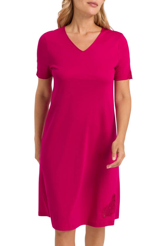 Shop Hanro Michelle Short Sleeve Cotton Nightgown In 2462 - Fuchsia