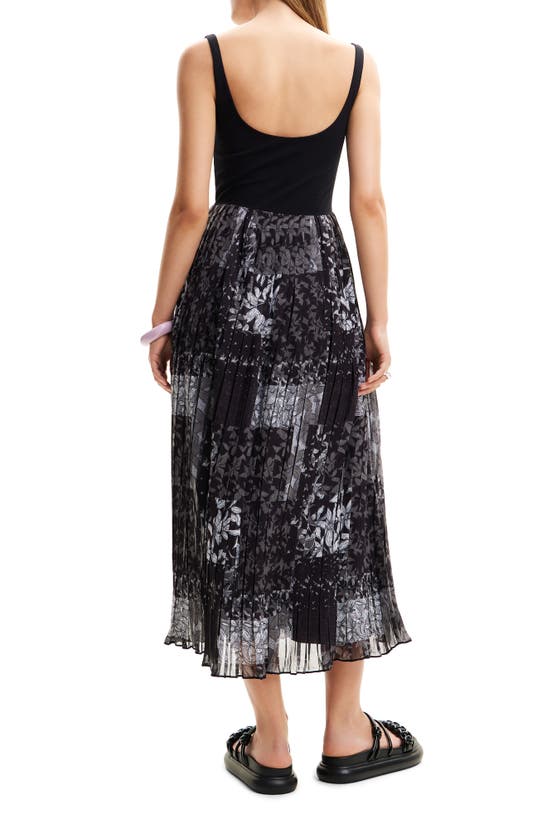 Shop Desigual Pleated Combination Midi Dress In Black