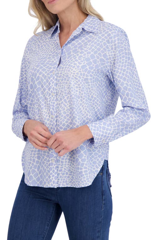 Foxcroft Meghan Giraffe Print Linen Blend Shirt In Blue/white