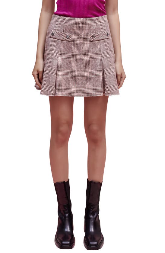 Maje Jinone Pleated Plaid Mini Skirt In Burgundy