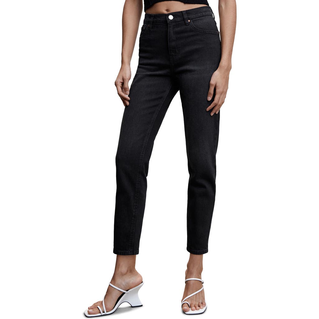 Mango High Waist Ankle Tapered Mom Jeans In Black