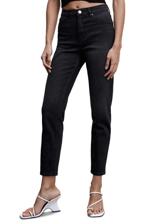 MANGO High Waist Ankle Tapered Mom Jeans in Black Denim at Nordstrom, Size 8