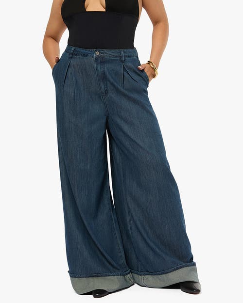 Shop Weworewhat Pleated Wide Leg Jean In Mid Wash