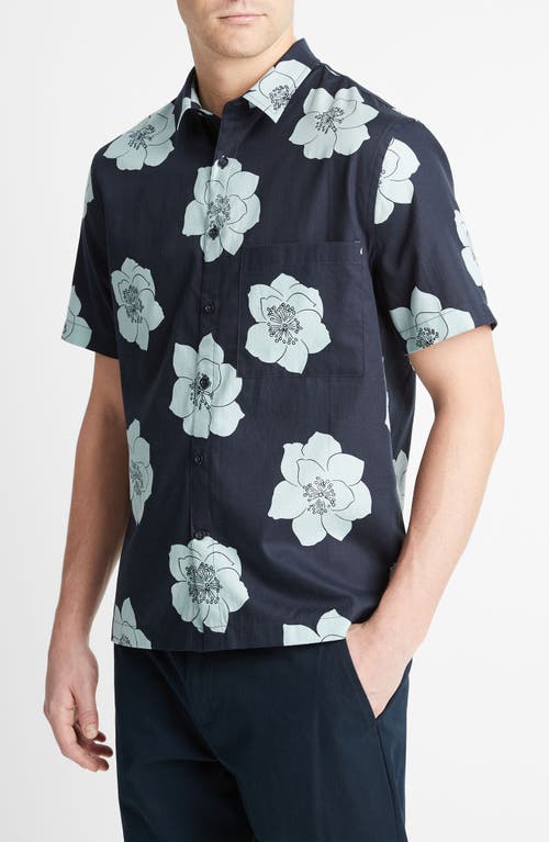 Shop Vince Apple Blossom Short Sleeve Button-up Shirt In Coastal/ceramic Blue