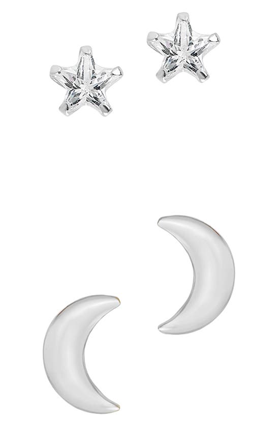 Sterling Forever Set Of 2 Crescent & Star Stud Earrings In Silver
