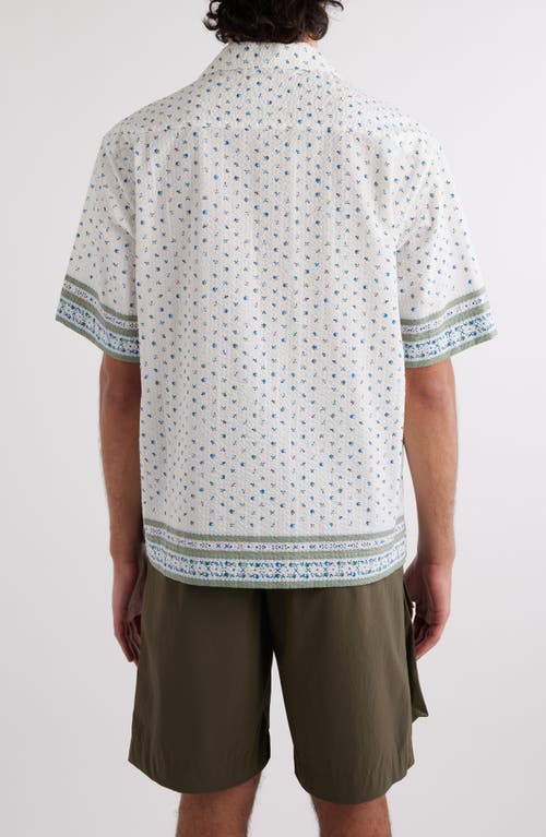 Shop Givenchy New Border Print Cotton Seersucker Camp Shirt In Creme/green