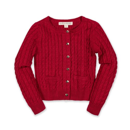 Shop Hope & Henry Baby Girls' Organic Classic Cable Cardigan, Infant In Classic Red Cable