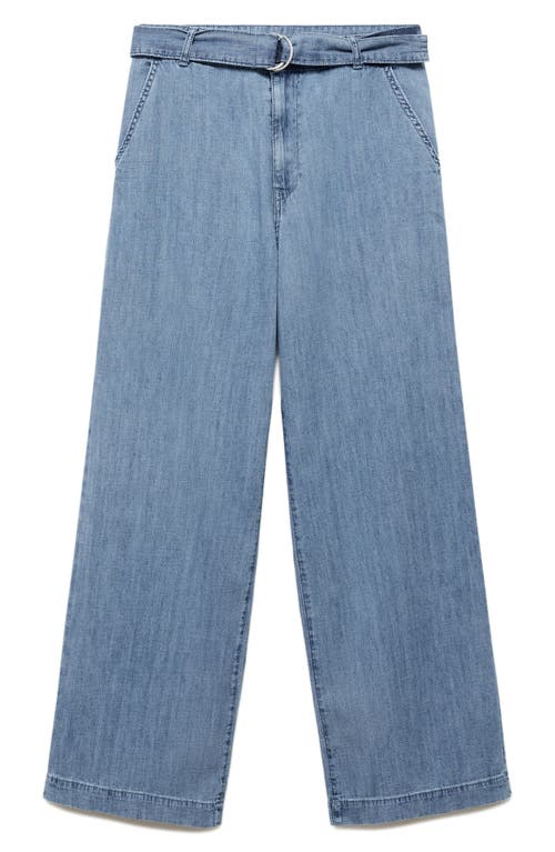 Mango Women's Belt Flowy Pants In Medium Blue
