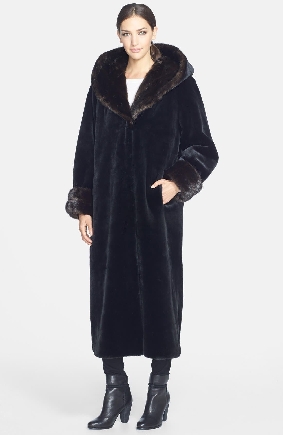 faux fur long hooded coat