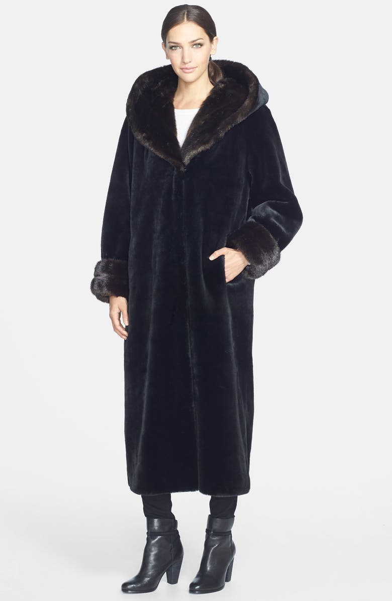 Gallery Long Hooded Faux Fur Coat with Contrast Faux Fur Trim (Online ...