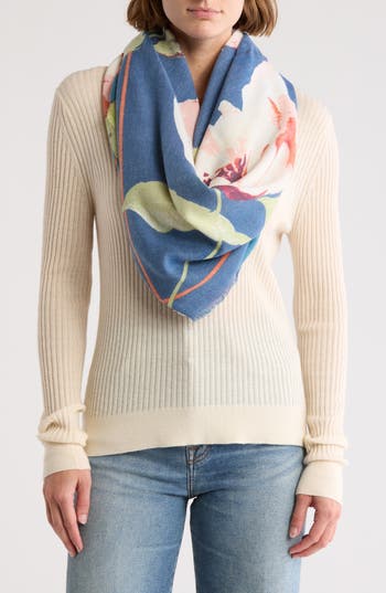 Vince Camuto Rosette Colorblock Square Scarf In Blue