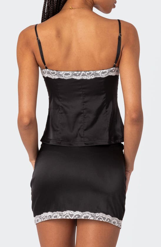 Shop Edikted Feyra Sleeveless Button-up Satin Top In Black-and-white