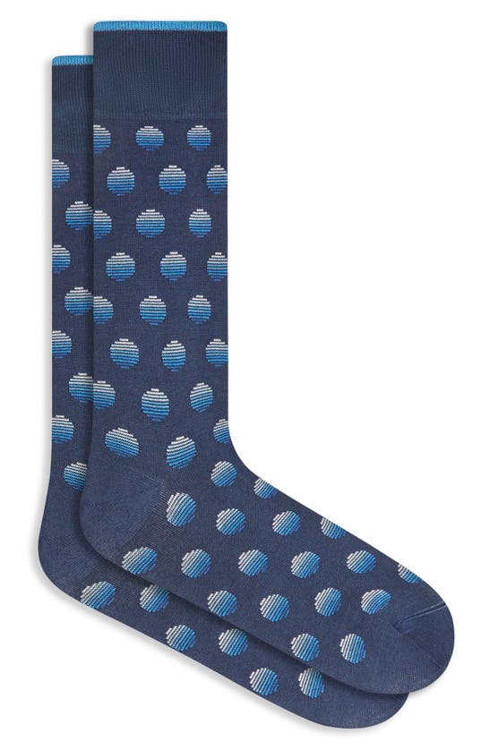 Bugatchi Dot Pattern Cotton Blend Dress Socks In Blue