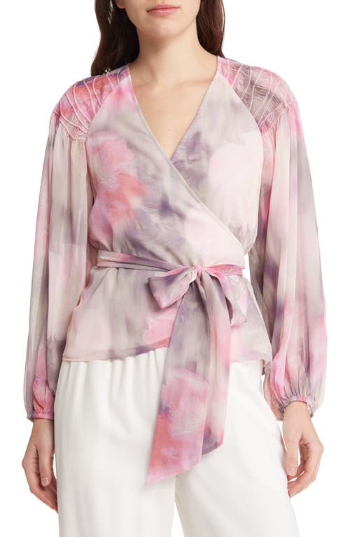 Ted Baker London Emiliah Floral Chiffon Faux Wrap Blouse in Coral